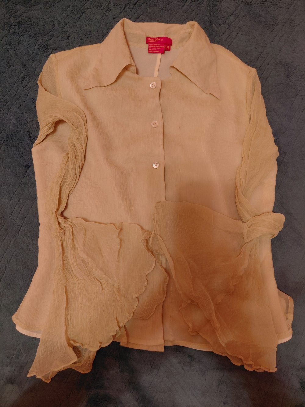 Massimo Sheer Crinkle Button-Down Blouse in Peach